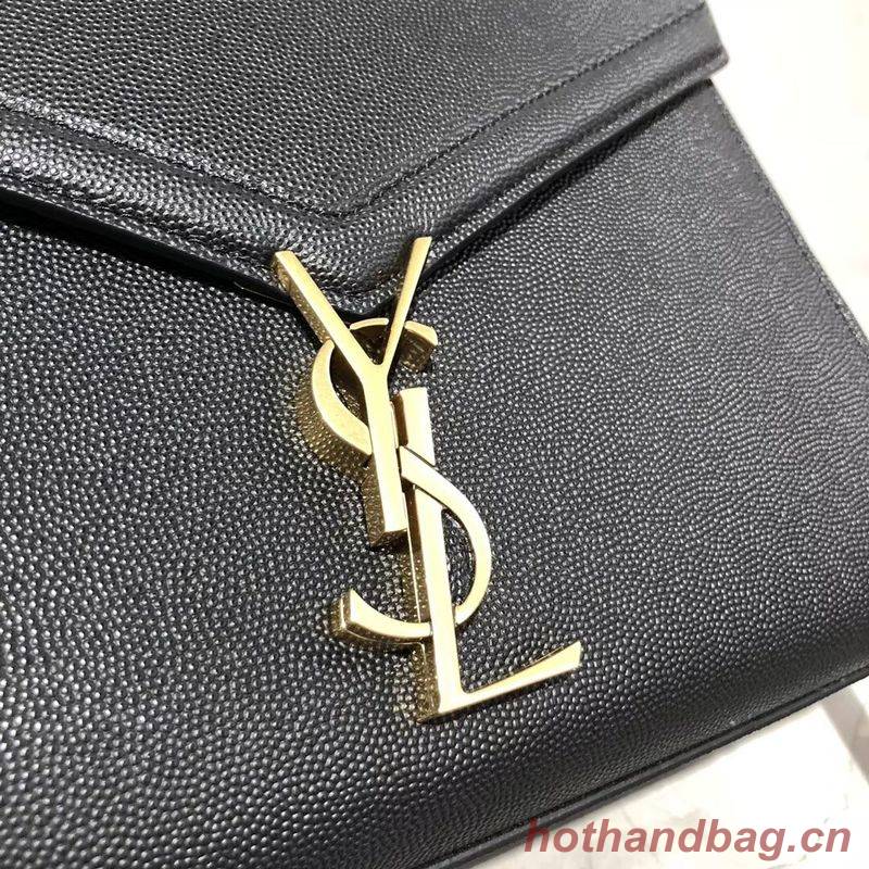 Yves Saint Laurent CASSANDRA TOP HANDLE MEDIUM BAG IN GRAIN DE POUDRE EMBOSSED LEATHER Y578000 Black