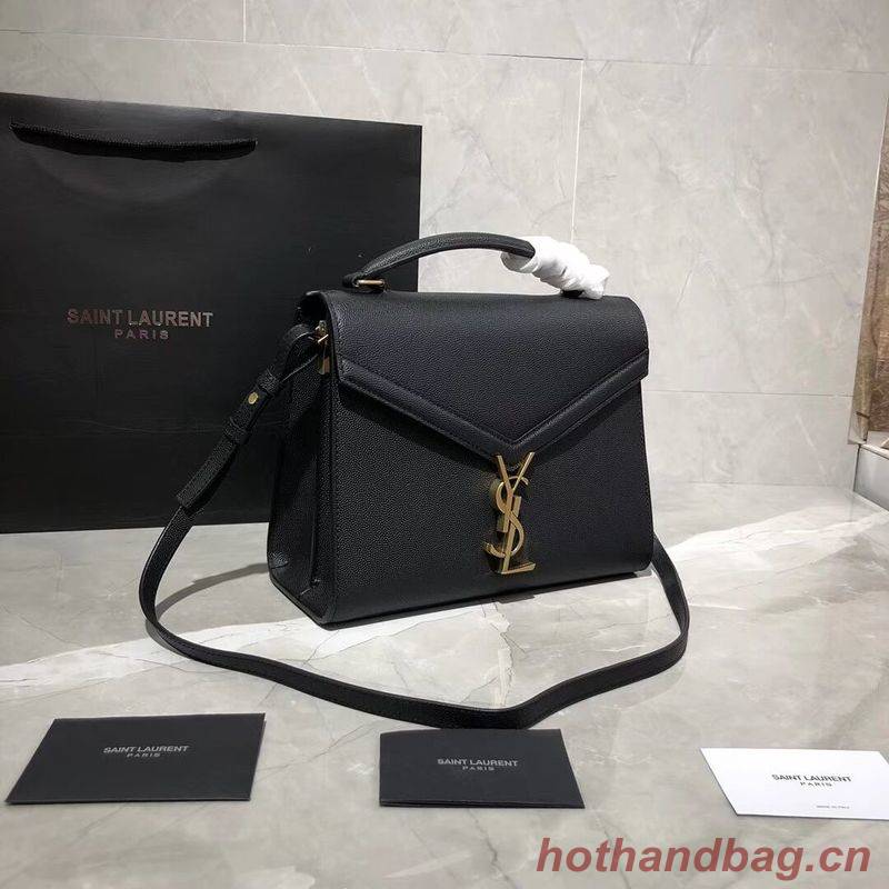 Yves Saint Laurent CASSANDRA TOP HANDLE MEDIUM BAG IN GRAIN DE POUDRE EMBOSSED LEATHER Y578000 Black