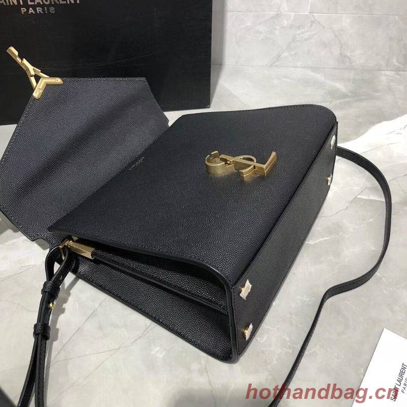 Yves Saint Laurent CASSANDRA TOP HANDLE MEDIUM BAG IN GRAIN DE POUDRE EMBOSSED LEATHER Y578000 Black