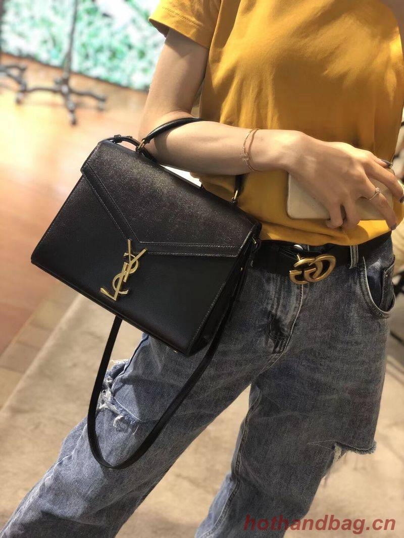 Yves Saint Laurent CASSANDRA TOP HANDLE MEDIUM BAG IN GRAIN DE POUDRE EMBOSSED LEATHER Y578000 Black