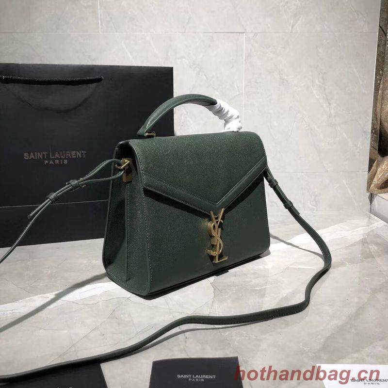 Yves Saint Laurent CASSANDRA TOP HANDLE MEDIUM BAG IN GRAIN DE POUDRE EMBOSSED LEATHER Y578000 Green