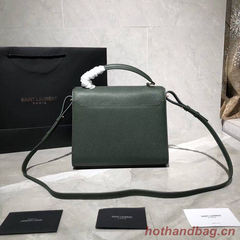 Yves Saint Laurent CASSANDRA TOP HANDLE MEDIUM BAG IN GRAIN DE POUDRE EMBOSSED LEATHER Y578000 Green