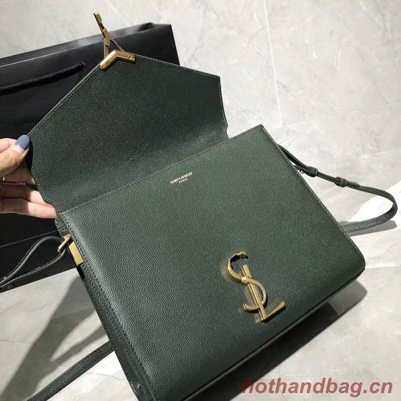 Yves Saint Laurent CASSANDRA TOP HANDLE MEDIUM BAG IN GRAIN DE POUDRE EMBOSSED LEATHER Y578000 Green