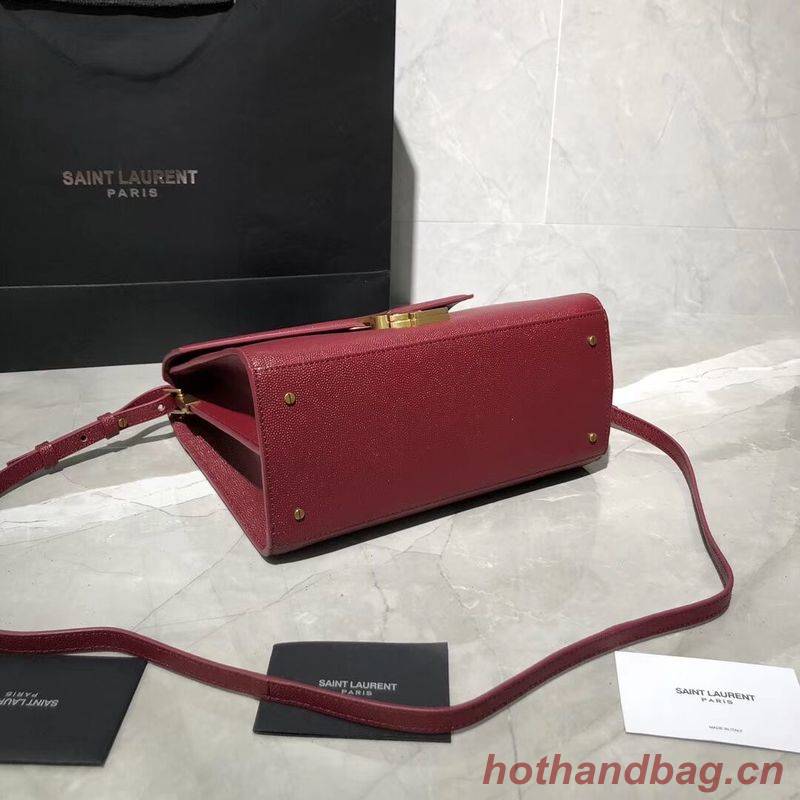 Yves Saint Laurent CASSANDRA TOP HANDLE MEDIUM BAG IN GRAIN DE POUDRE EMBOSSED LEATHER Y578000 Red