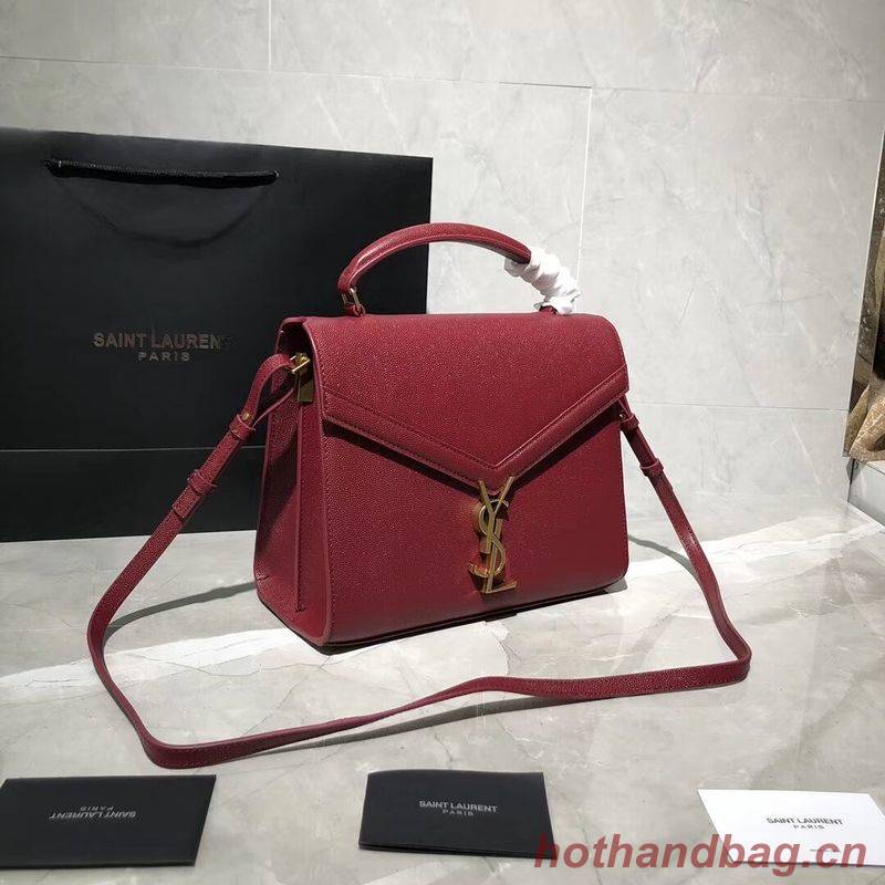 Yves Saint Laurent CASSANDRA TOP HANDLE MEDIUM BAG IN GRAIN DE POUDRE EMBOSSED LEATHER Y578000 Red