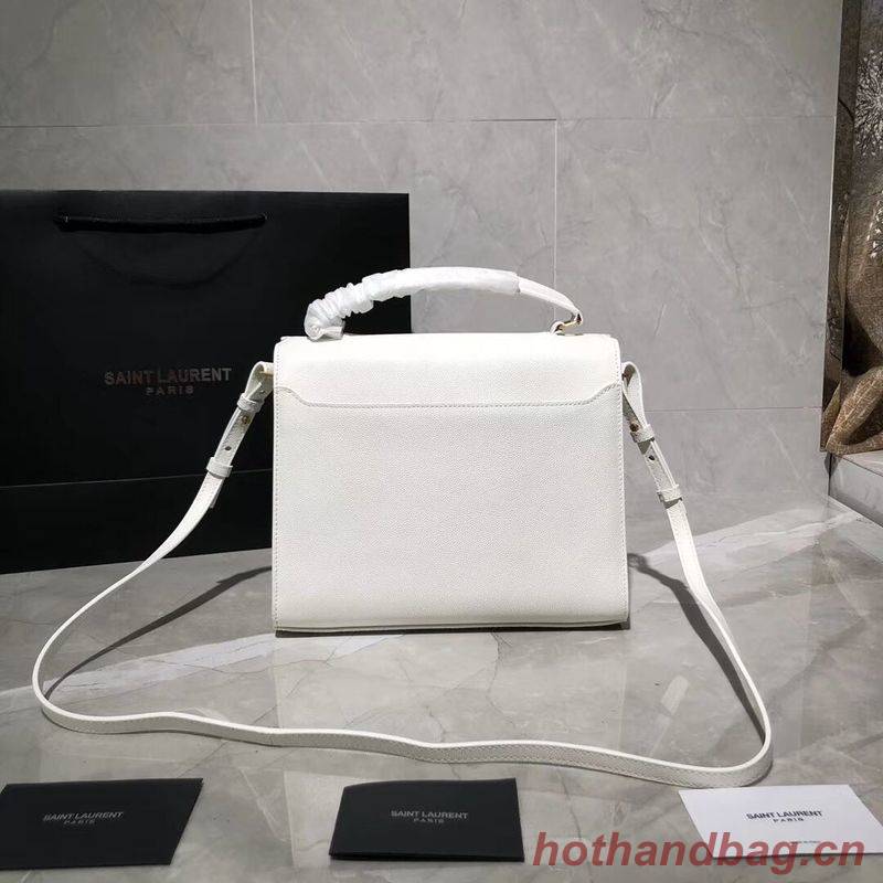 Yves Saint Laurent CASSANDRA TOP HANDLE MEDIUM BAG IN GRAIN DE POUDRE EMBOSSED LEATHER Y578000 White