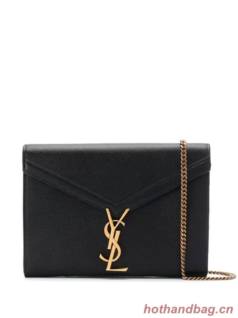 YSL CASSANDRA MONOGRAM CLASP BAG IN GRAIN DE POUDRE EMBOSSED LEATHER Y582334 Black