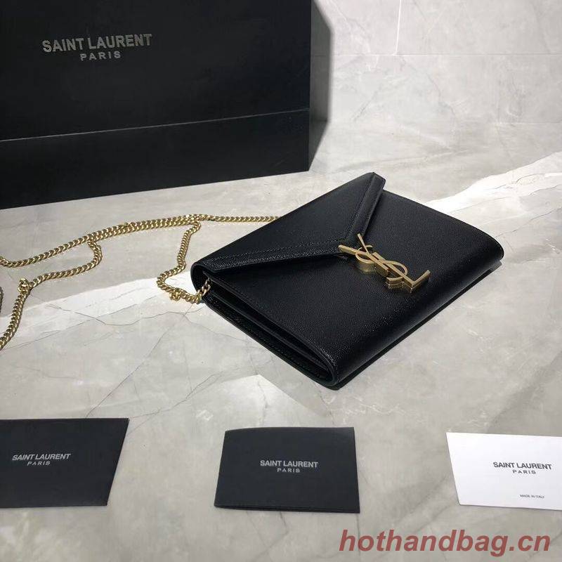 YSL CASSANDRA MONOGRAM CLASP BAG IN GRAIN DE POUDRE EMBOSSED LEATHER Y582334 Black