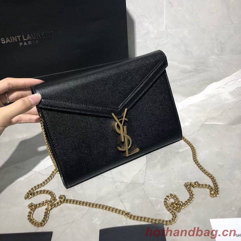 YSL CASSANDRA MONOGRAM CLASP BAG IN GRAIN DE POUDRE EMBOSSED LEATHER Y582334 Black