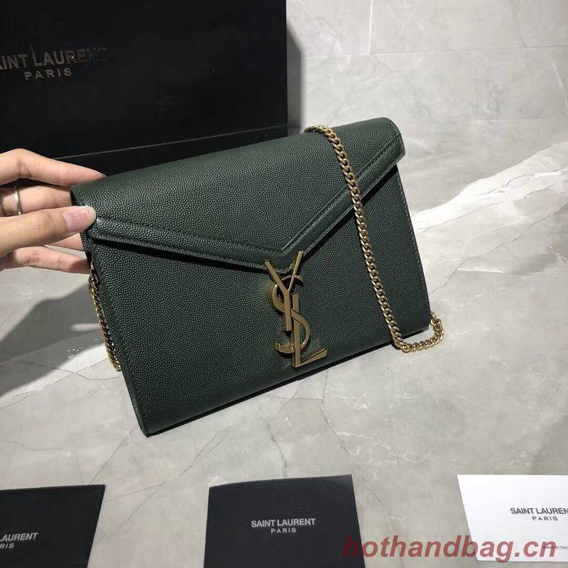 YSL CASSANDRA MONOGRAM CLASP BAG IN GRAIN DE POUDRE EMBOSSED LEATHER Y582334 Green