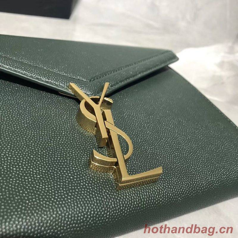 YSL CASSANDRA MONOGRAM CLASP BAG IN GRAIN DE POUDRE EMBOSSED LEATHER Y582334 Green