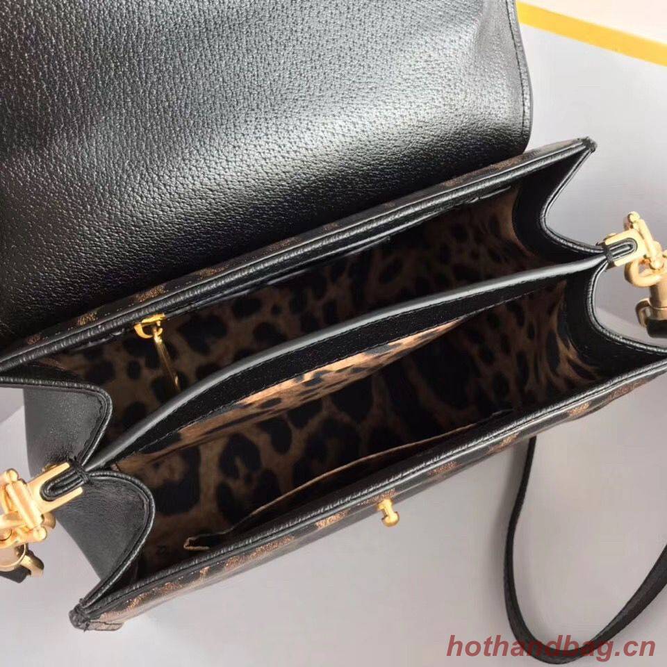 Dolce & Gabbana Leopard Leather Top Handle Bag DG8588 Brown