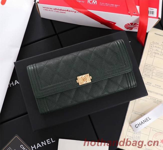 Chanel Calfskin Leather & Gold-Tone Metal A80286 Blackish green