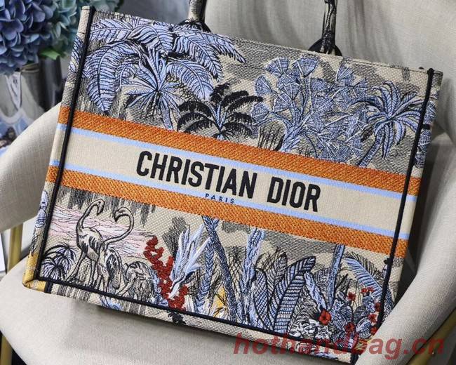 DIOR BOOK TOTE BAG IN EMBROIDERED CANVAS C1287 blue