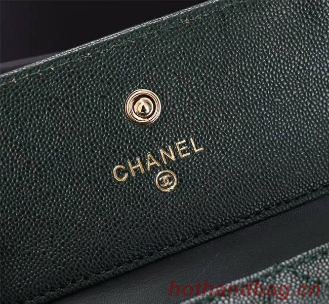 Chanel Calfskin Leather & Gold-Tone Metal A80734 Blackish green