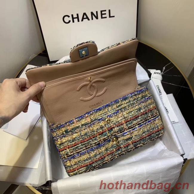 CHANEL Tweed Calfskin -Tone & Gold-Tone Metal 1112 apricot