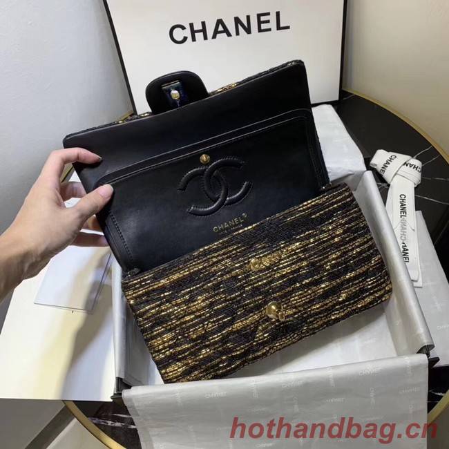 CHANEL Tweed Calfskin -Tone & Gold-Tone Metal 1112 black