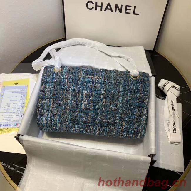 CHANEL Tweed Calfskin -Tone & Gold-Tone Metal 1112 blue