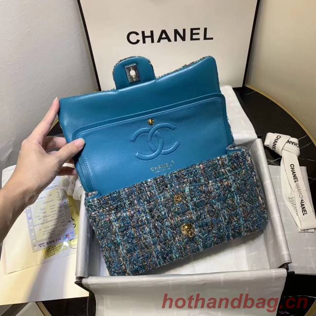 CHANEL Tweed Calfskin -Tone & Gold-Tone Metal 1112 blue