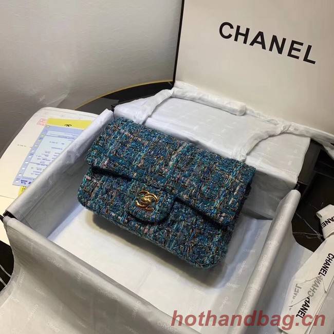 CHANEL Tweed Calfskin -Tone & Gold-Tone Metal 1116 blue