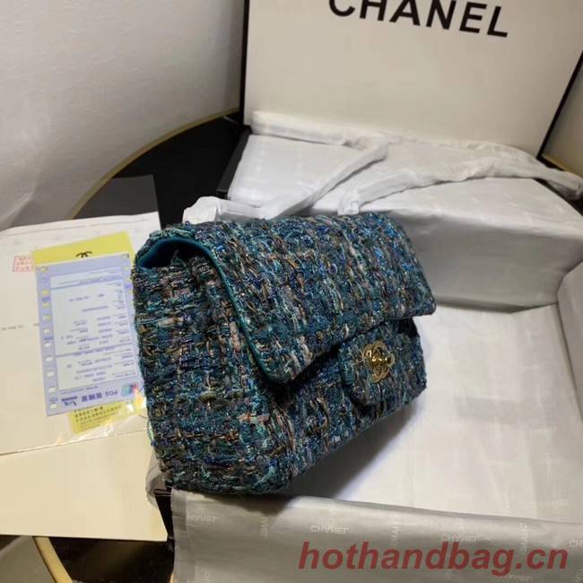 CHANEL Tweed Calfskin -Tone & Gold-Tone Metal 1116 blue