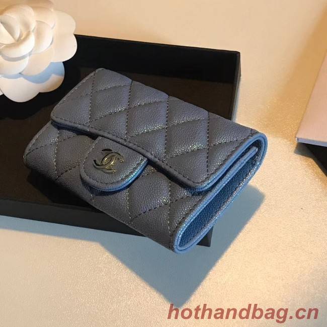 Chanel card holder Calfskin & Gold-Tone Metal A80799 blue