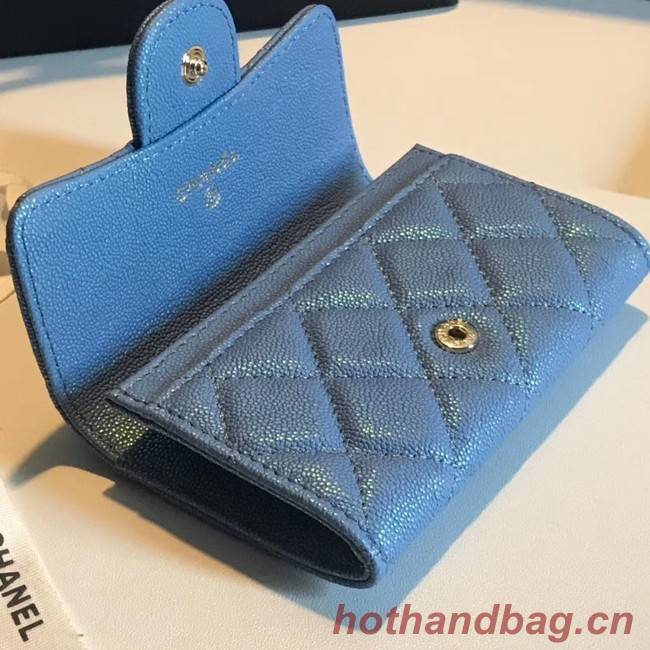 Chanel card holder Calfskin & Gold-Tone Metal A80799 blue