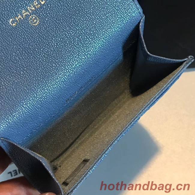 Chanel card holder Calfskin & Gold-Tone Metal A80799 blue