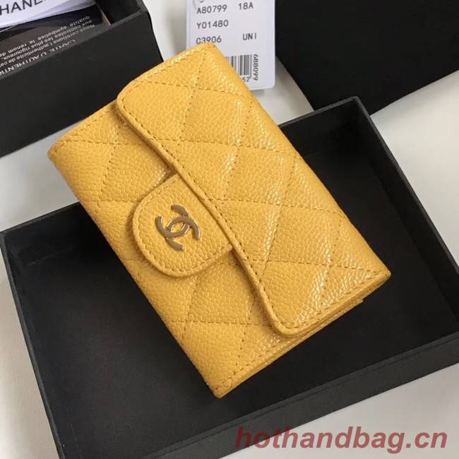 Chanel card holder Calfskin & Gold-Tone Metal A80799 yellow