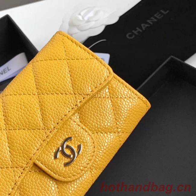 Chanel card holder Calfskin & Gold-Tone Metal A80799 yellow