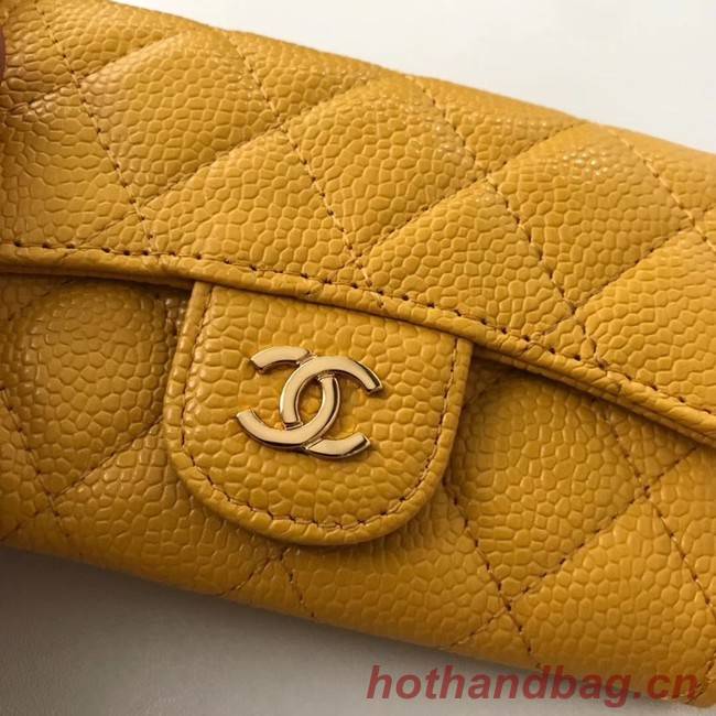 Chanel card holder Calfskin & Gold-Tone Metal A80799 yellow