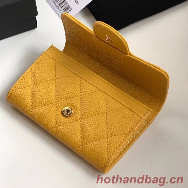 Chanel card holder Calfskin & Gold-Tone Metal A80799 yellow