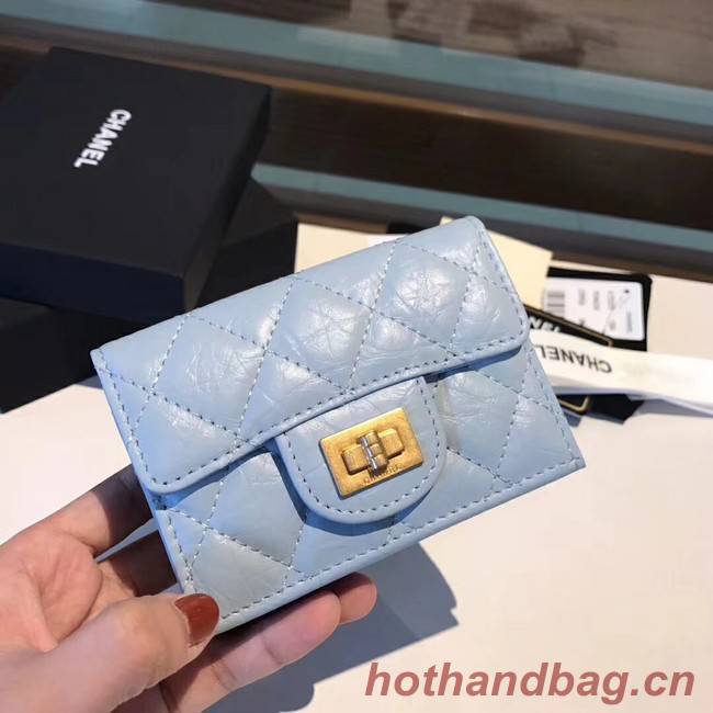 Chanel classic wallet Calfskin & Gold-Tone Metal A80234 light blue