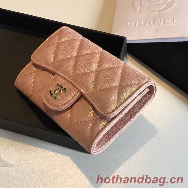 Chanel card holder Calfskin & Gold-Tone Metal A80799 pink