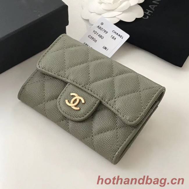 Chanel card holder Calfskin & Gold-Tone Metal A80799 green