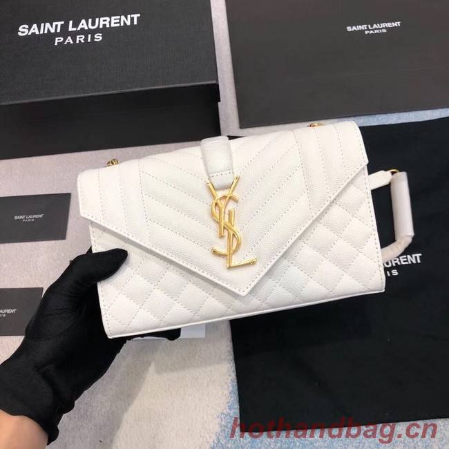 YSL ENVELOPE SMALL IN MIX MATELASSEGRAIN DE POUDRE EMBOSSED LEATHER 19207 BLANC VINTAGE