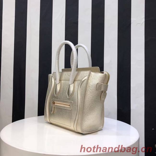 CELINE MICRO LUGGAGE HANDBAG IN LAMINATED LAMBSKIN 167793-26 gold