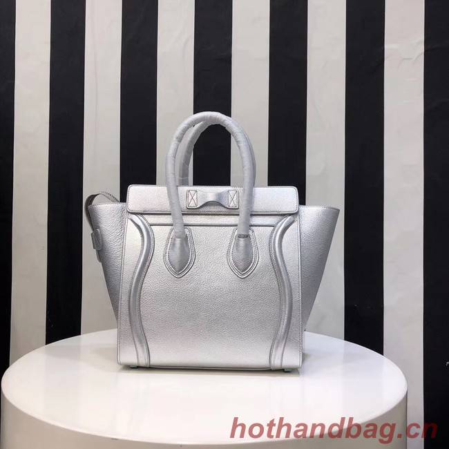 CELINE MICRO LUGGAGE HANDBAG IN LAMINATED LAMBSKIN 167793-26 silver