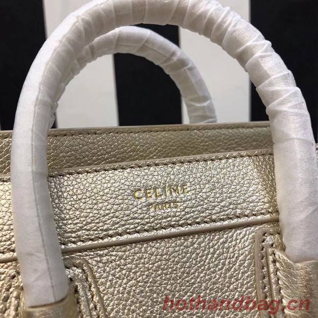 CELINE NANO LUGGAGE BAG IN LAMINATED LAMBSKIN 189244-25 gold