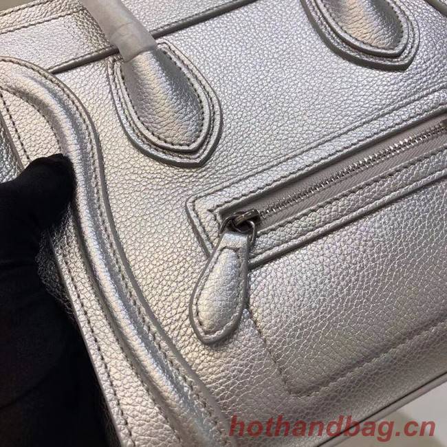 CELINE NANO LUGGAGE BAG IN LAMINATED LAMBSKIN 189244-26 silver 