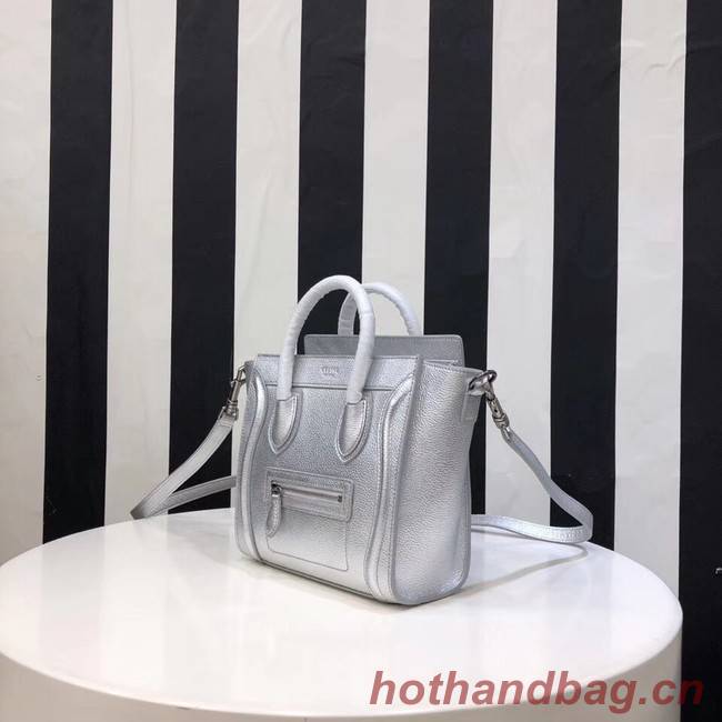 CELINE NANO LUGGAGE BAG IN LAMINATED LAMBSKIN 189244-26 silver 