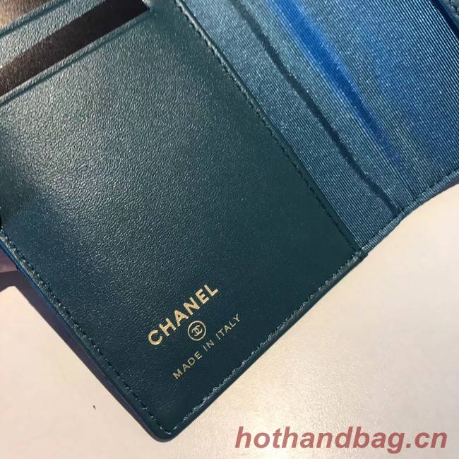 Chanel Calfskin Leather & Gold-Tone Metal Wallet A80385 Blue