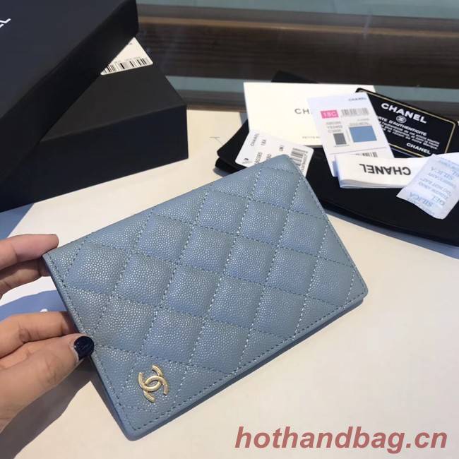 Chanel Calfskin Leather & Gold-Tone Metal Wallet A80385 Light Blue