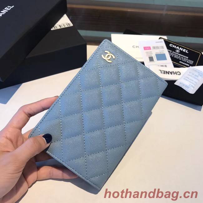 Chanel Calfskin Leather & Gold-Tone Metal Wallet A80385 Light Blue