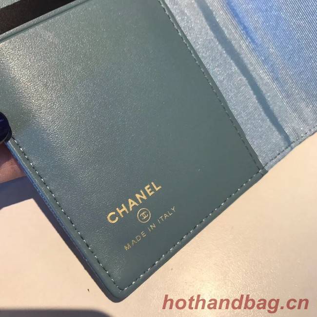 Chanel Calfskin Leather & Gold-Tone Metal Wallet A80385 Light Blue