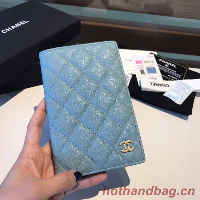 Chanel Calfskin Leather & Gold-Tone Metal Wallet A80385 Light Sky Blue