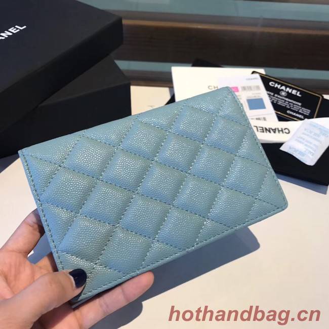 Chanel Calfskin Leather & Gold-Tone Metal Wallet A80385 Light Sky Blue