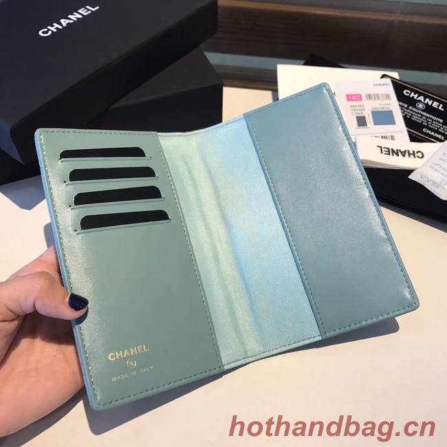 Chanel Calfskin Leather & Gold-Tone Metal Wallet A80385 Light Sky Blue