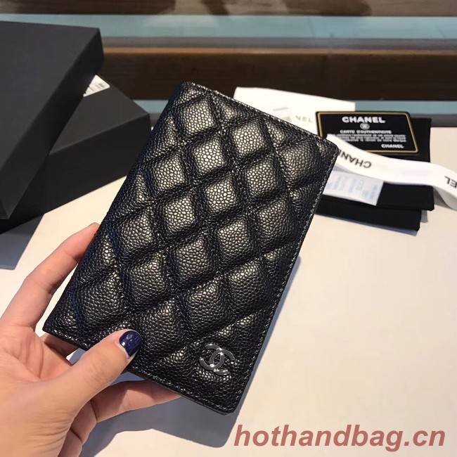 Chanel Calfskin Leather & Silver-Tone Metal Wallet A80385 Black