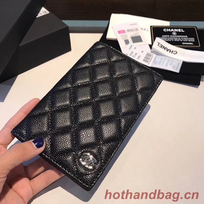 Chanel Calfskin Leather & Silver-Tone Metal Wallet A80385 Black